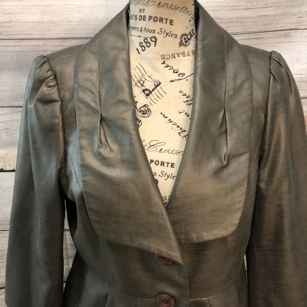 Classiques Entier Skirt Set Peplum Jacket Brown Gold Sheen Size Medium 8